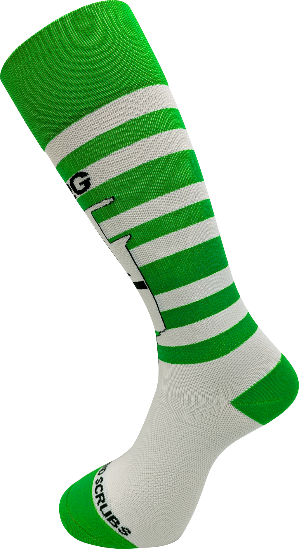 Ascend Scrubs Green 18G IV color-coded knee-high compression socks for nurses on white background