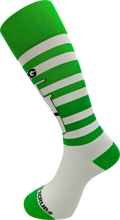 Ascend Scrubs Green 18G IV color-coded knee-high compression socks for nurses on white background