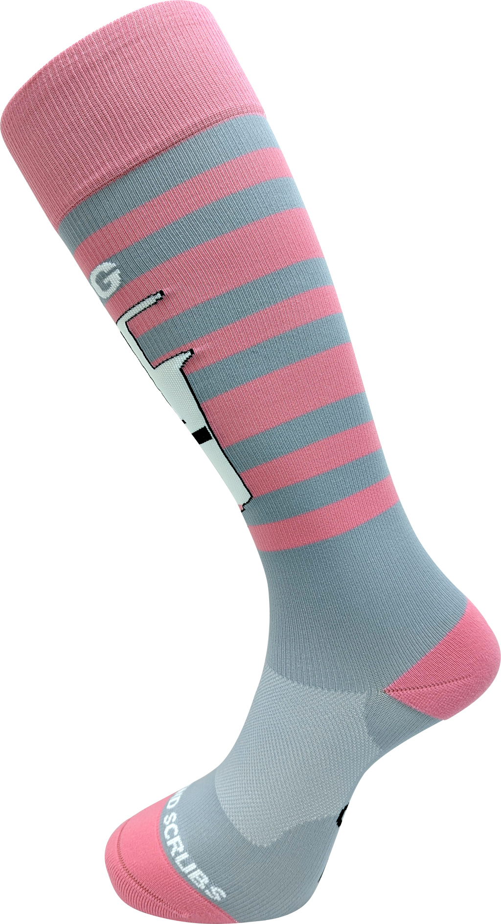 Ascend Scrubs Pink 20G IV color-coded knee-high compression socks with pink and gray stripes